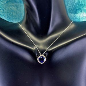 14K Gold Created Blue Sapphire & Diamond Pendant